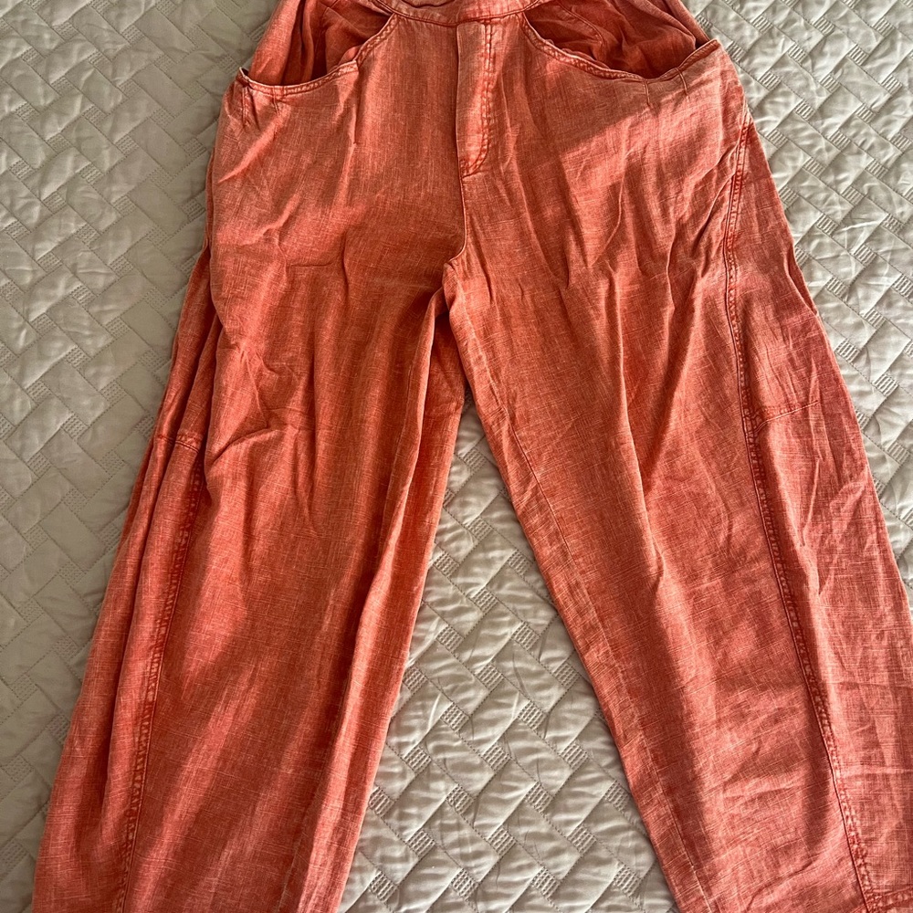 Free People Relaxed Wide-Leg Pants in Coral Orange